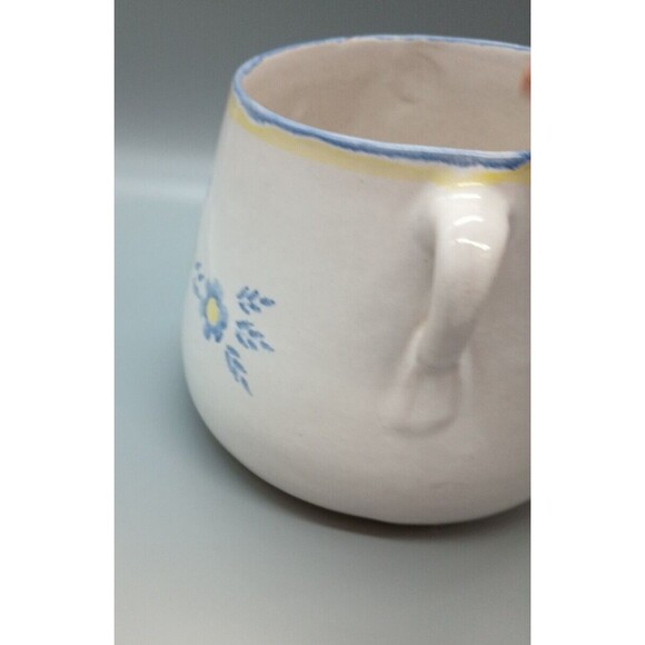 Vintage AMNION Clay Pottery Handpainted ALGARVE Blue Yellow CROCK w Two Handles - Picture 4 of 9